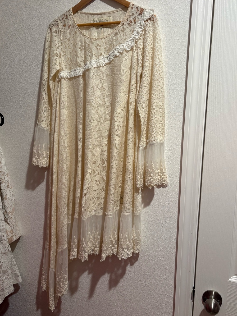 Boho Asymmetrical Lace Dress — Cream/Ivory oversized fit size XS/S EUC